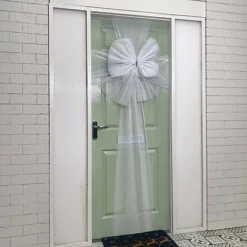Luxury Indoor Outdoor DIY White Net Christmas Door Bow With Diamante Centre -Deals Christmas Decor Store luxury indoor outdoor diy white net christmas door bow with diamante centre5056589106546 03c MP
