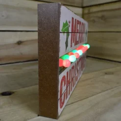 Merry Christmas Rustic Wooden Sign With Red & Green Flashing LED Lights -Deals Christmas Decor Store merry christmas rustic wooden sign with red green flashing led lights5056589198619 04c MP