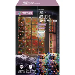 Multi Coloured Christmas Window Net Lights 180 LED 1.7M X 1.2M Multi Action LEDs