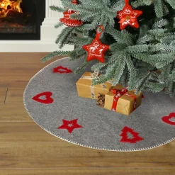 Nordic Heart And Stars Grey Christmas Tree Skirt