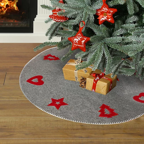 Nordic Heart And Stars Grey Christmas Tree Skirt 1 Nordic Heart And Stars Grey Christmas Tree Skirt