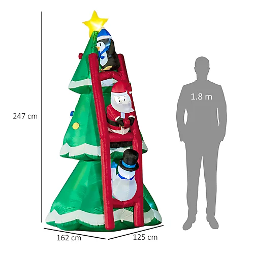 Outsunny 8ft Inflatable Christmas Tree With Santa Claus, Penguin And Snowman On Ladder, Blow-Up Outdoor LED Yard Display 3 Outsunny 8ft Inflatable Christmas Tree With Santa Claus, Penguin And Snowman On Ladder, Blow-Up Outdoor LED Yard Display - Image 3