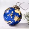 Pack Of 2 Extra Large Cobalt Blue With Gold Foil 4" Crackle Glass Christmas Decoration
