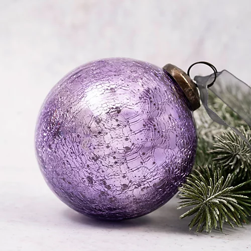 Pack Of 2 Extra Large Lavender 4" Crackle Glass Christmas Bauble 1 Pack Of 2 Extra Large Lavender 4" Crackle Glass Christmas Bauble
