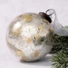Pack Of 2 Extra Large Silver With Gold Foil 4" Crackle Glass Christmas Bauble