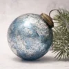 Pack Of 2 Extra Large Sky With Silver Foil 4" Crackle Glass Christmas Ball