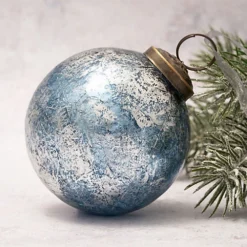 Pack Of 2 Extra Large Sky With Silver Foil 4" Crackle Glass Christmas Ball