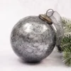 Pack Of 2 Extra Large Slate 4" Crackle Glass Christmas Bauble