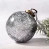 Pack Of 2 Extra Large Slate With Silver Foil 4" Crackle Glass Christmas Ball