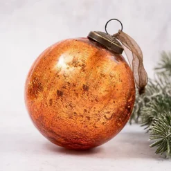 Pack Of 2 Extra Large Tangerine 4" Glass Crackle Christmas Ornament
