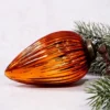 Pack Of 2 Extra Large Tangerine 4" Ribbed Glass Pinecone Christmas Ornaments