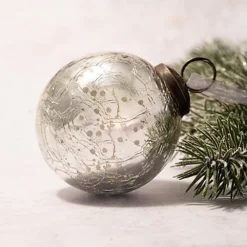 Pack Of 3 Large Silver 3" Crackle Glass Christmas Decoration