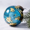 Pack Of 3 Large Teal & Gold Foil 3" Crackle Glass Christmas Ball
