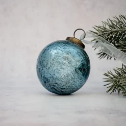 Pack Of 3 Medium Sky 2" Antique Foil Glass Hanging Christmas Ornament