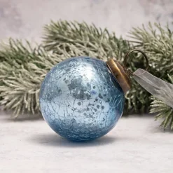Pack Of 3 Medium Sky 2" Crackle Glass Christmas Bauble
