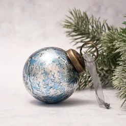 Pack Of 3 Medium Sky & Silver 2" Foil Glass Christmas Decoration