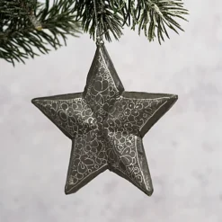 Pack Of 3 Slate Pebble 3D Hanging Star Christmas Decorations