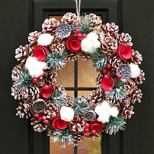 Pinecone And Roses Summer Autumn Winter Door Decoration Christmas Wreath 38cm 1 Pinecone And Roses Summer Autumn Winter Door Decoration Christmas Wreath 38cm