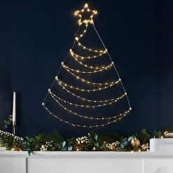 Pre-Lit String Light Christmas Tree Wall Silhouette, 117 Warm White LED Lights, 93 Cm