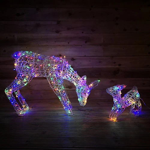 Premier Christmas 68cm Acrylic Deer & Fawn With Multi Colour LED Lights 1 Premier Christmas 68cm Acrylic Deer & Fawn With Multi Colour LED Lights