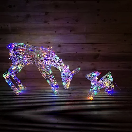 Premier Christmas 68cm Acrylic Deer & Fawn With Multi Colour LED Lights 2 Premier Christmas 68cm Acrylic Deer & Fawn With Multi Colour LED Lights - Image 2