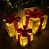 Premier Christmas Set Of 3 Glitter Parcels In Gold With Red Bow & LED Lights Mains Operated