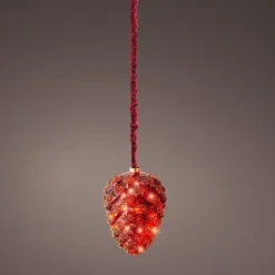 Red LED Christmas Pine Cone Rope Light 15 Micro LEDs In 15cm Mirrored Pine Cone