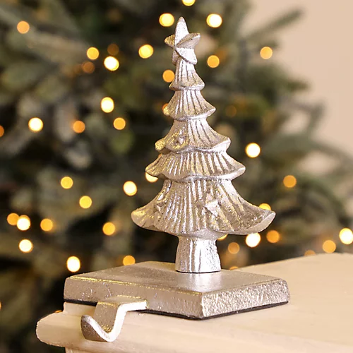 Set Of 2 Cast Iron Silver Christmas Tree Stocking Holders 3 Set Of 2 Cast Iron Silver Christmas Tree Stocking Holders - Image 3