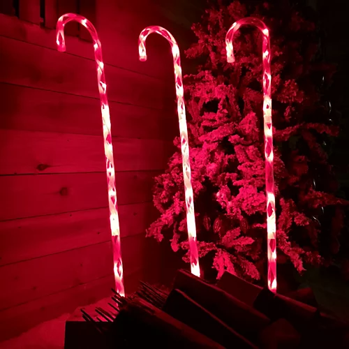 Set Of 3 1m Lit Outdoor Red & White Multi Function Christmas Candy Cane Stake Lights In Red 1 Set Of 3 1m Lit Outdoor Red & White Multi Function Christmas Candy Cane Stake Lights In Red