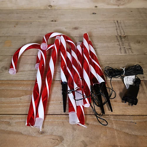 Set Of 3 1m Lit Outdoor Red & White Multi Function Christmas Candy Cane Stake Lights In Red 4 Set Of 3 1m Lit Outdoor Red & White Multi Function Christmas Candy Cane Stake Lights In Red - Image 4