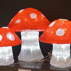 Set Of 3 (72 LEDs) Acrylic Christmas Mushrooms Decoration Indoor / Outdoor