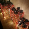 Set Of 3 Premier Christmas Lit Acrylic Red & Green Parcels In Warm White LEDs