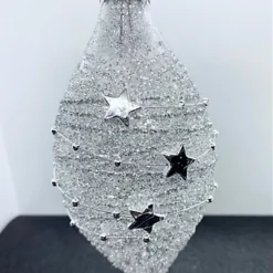 Set Of 3 Silver Star Bead Christmas Tree Decorations 80mm -Deals Christmas Decor Store set of 3 silver star bead christmas tree decorations 80mm5053844188538 04c MP