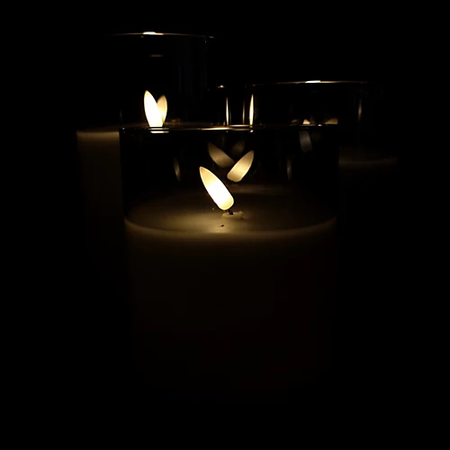 Set Of 3 Warm White Battery Operated Christmas Wax Candles With Timer In Grey 2 Set Of 3 Warm White Battery Operated Christmas Wax Candles With Timer In Grey - Image 2