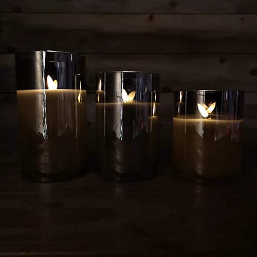 Set Of 3 Warm White Battery Operated Christmas Wax Candles With Timer In Grey 3 Set Of 3 Warm White Battery Operated Christmas Wax Candles With Timer In Grey - Image 3