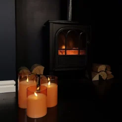 Set Of 3 Warm White Battery Operated Christmas Wax Candles With Timer In Peach Glass 7 Set Of 3 Warm White Battery Operated Christmas Wax Candles With Timer In Peach Glass -Deals Christmas Decor Store set of 3 warm white battery operated christmas wax candles with timer in peach glass5056589106577 04c MP