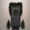 Set Of 4 Green Pre Lit Warm White Christmas Outdoor Rovinj Pine Door Set Tree Wreath Garland