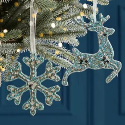 Set Of 6 Frozen Blue Luxury Christmas Tree Decorations