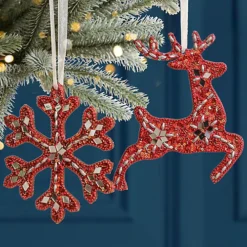 Set Of 6 Opulent Red Luxury Christmas Tree Decorations