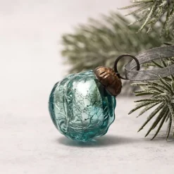 Set Of 6 Small 1" Crackle Mint Swirl Christmas Decorations