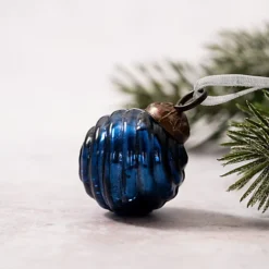 Set Of 6 Small 1" Crackle Old Navy Glass Swirl Christmas Ornaments