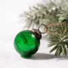Set Of 6 Small 1" Emerald Crackle Glass Christmas Balls