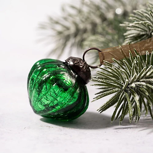 Set Of 6 Small 1" Emerald Crackle Glass Christmas Lanterns 1 Set Of 6 Small 1" Emerald Crackle Glass Christmas Lanterns