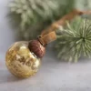 Set Of 6 Small Gold 1" Crackle Glass Christmas Baubles