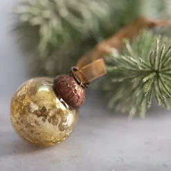 Set Of 6 Small Gold 1" Crackle Glass Christmas Baubles