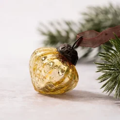 Set Of 6 Small Gold 1" Crackle Glass Lantern Christmas Ornaments