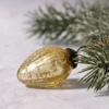 Set Of 6 Small Gold 1" Crackle Glass Pinecone Christmas Decorations