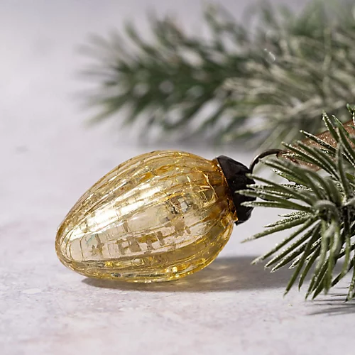 Set Of 6 Small Gold 1" Crackle Glass Pinecone Christmas Decorations 1 Set Of 6 Small Gold 1" Crackle Glass Pinecone Christmas Decorations