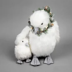 SHATCHI 34cm Christmas Tabletop Decorated With Pines Berries Showpieces Home Xmas Party Window Decoration, White Penguin