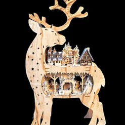 SHATCHI 69cm Christmas Back Facing Dee Wooden Laser Cut Battery Operated Village Scenery And Warm White LEDs Christmas Gift